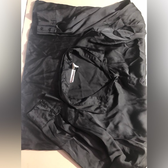 Black Satin- like Button Down - Picture 3 of 5